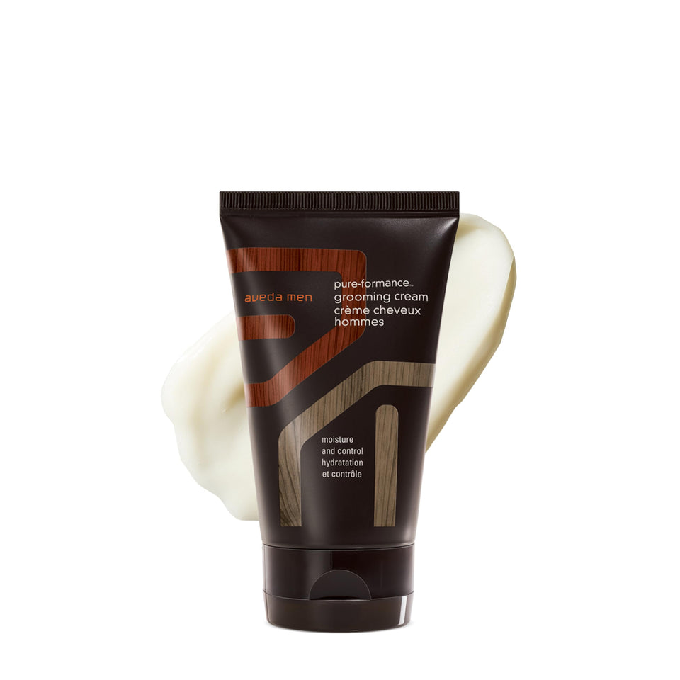 Aveda Men grooming cream front label showing product benefits and hold