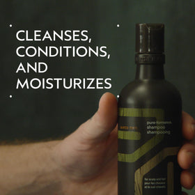 Aveda Men close-up of pump and label for easy dispensing benefit