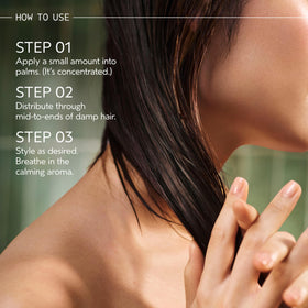 Aveda Miraculous Oil applied to hair ends delivering visible shine and smoother strands