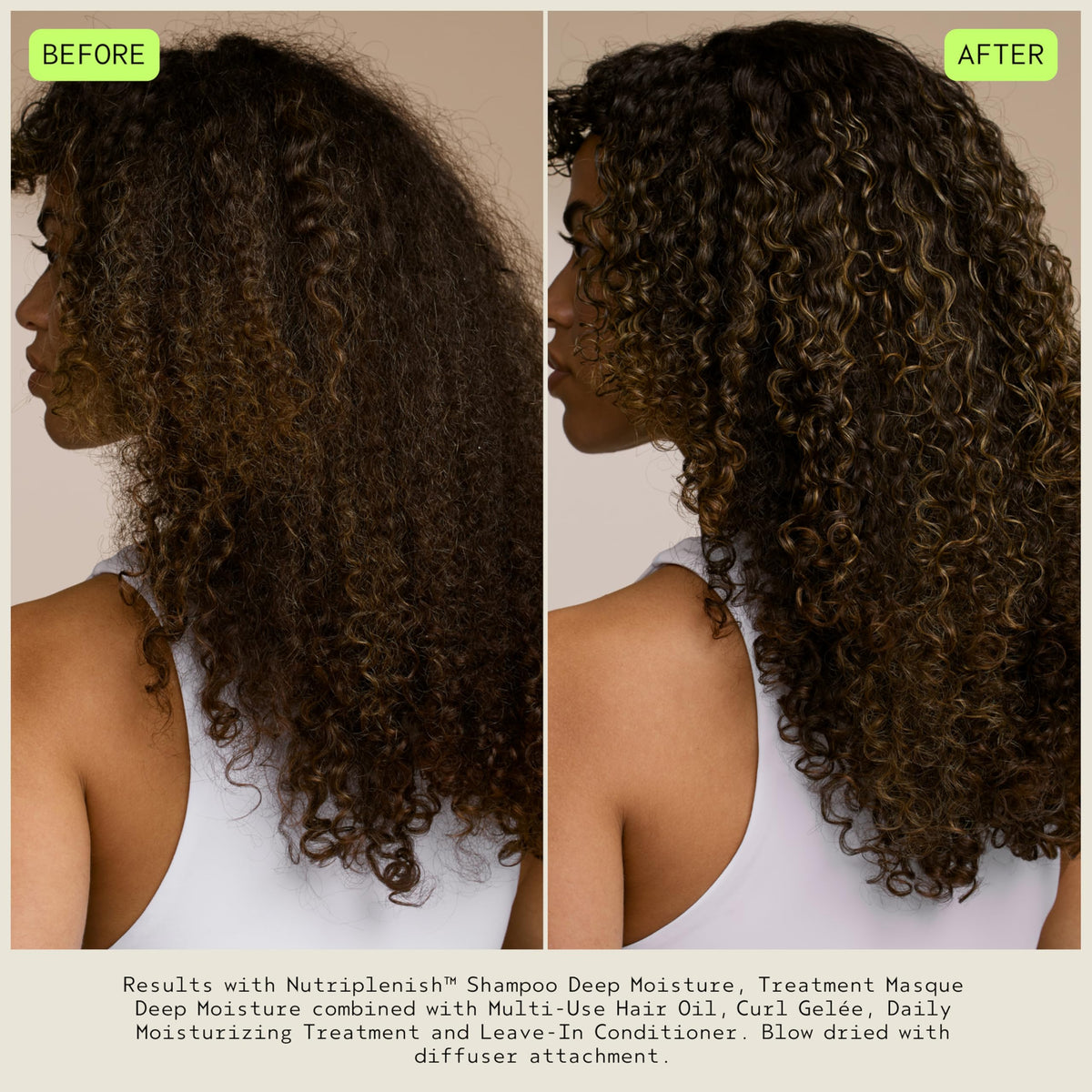 Aveda before and after hair showing improved shine and softness