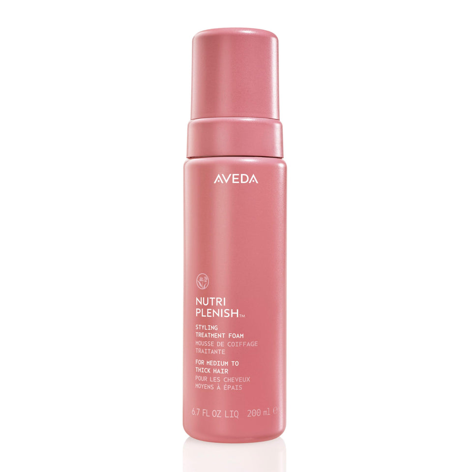 Aveda front packaging showing Nutriplenish foam and branding benefits