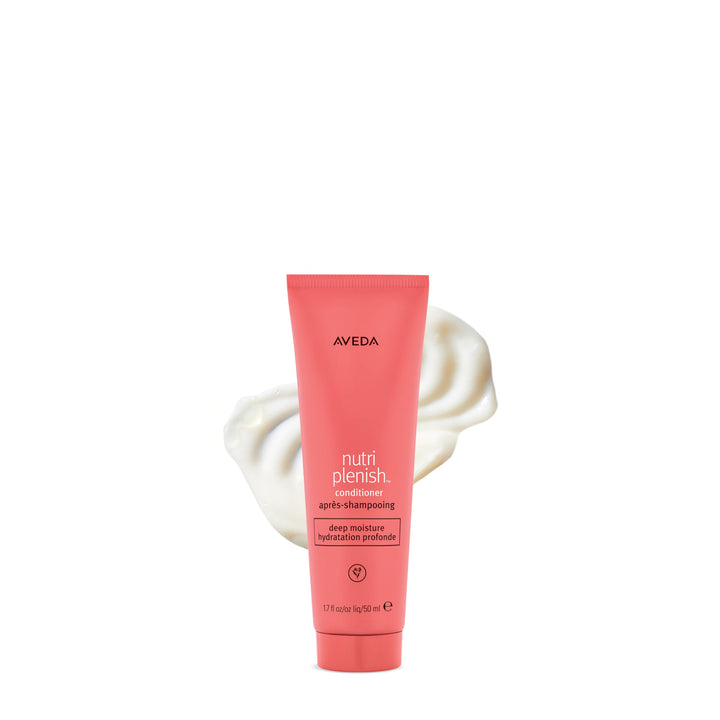 Aveda Nutriplenish front tube showing product and size, highlights travel convenience