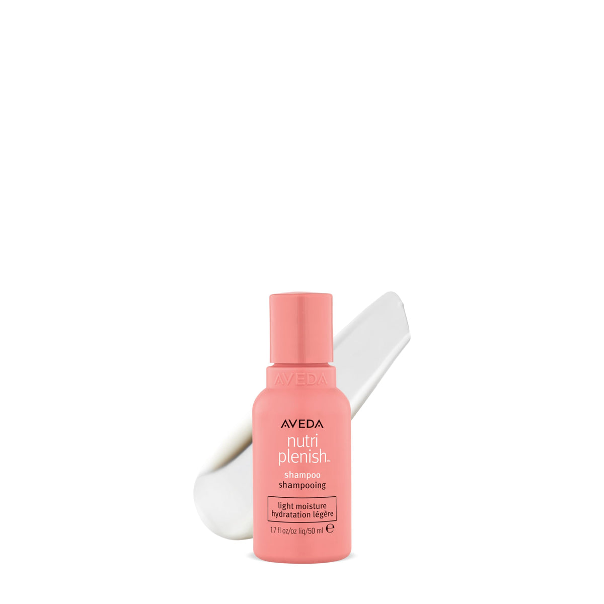 Aveda Nutriplenish shampoo front view showing lightweight bottle benefit hydration