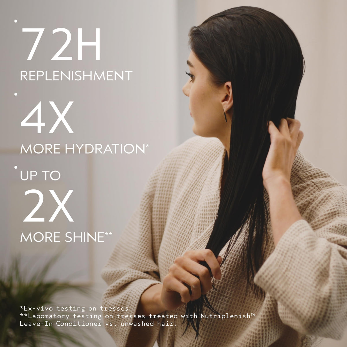 Aveda Nutriplenish spray action mist demonstrating even application and lightweight feel