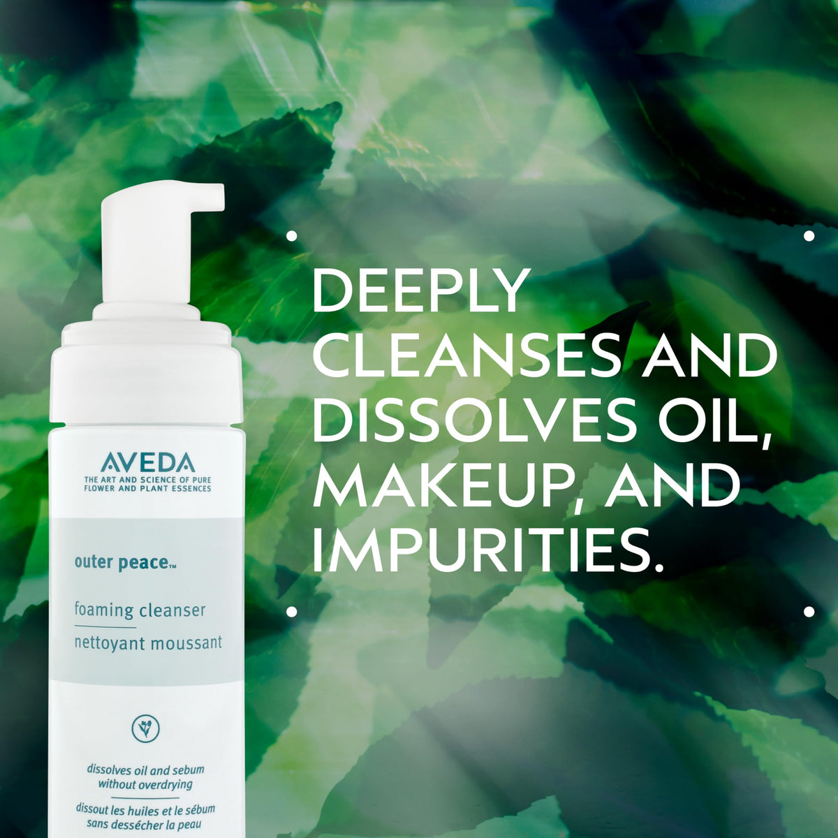 Aveda Outer Peace pump close-up demonstrating easy, controlled dispensing