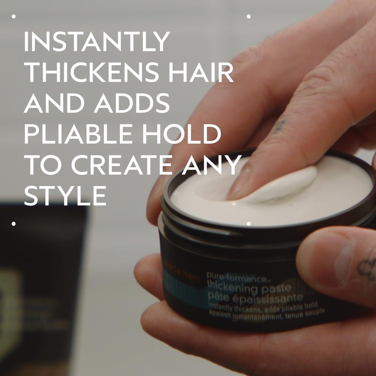 Aveda paste texture close-up displaying creamy consistency and buildable hold benefits