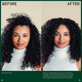Aveda on curly hair before and after to show enhanced curl definition