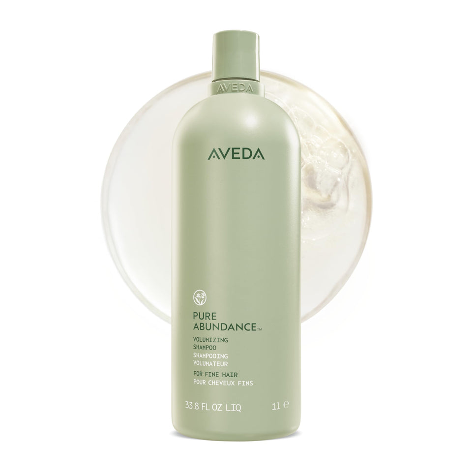 Aveda bottle front view showing label and liter size for easy identification and storage