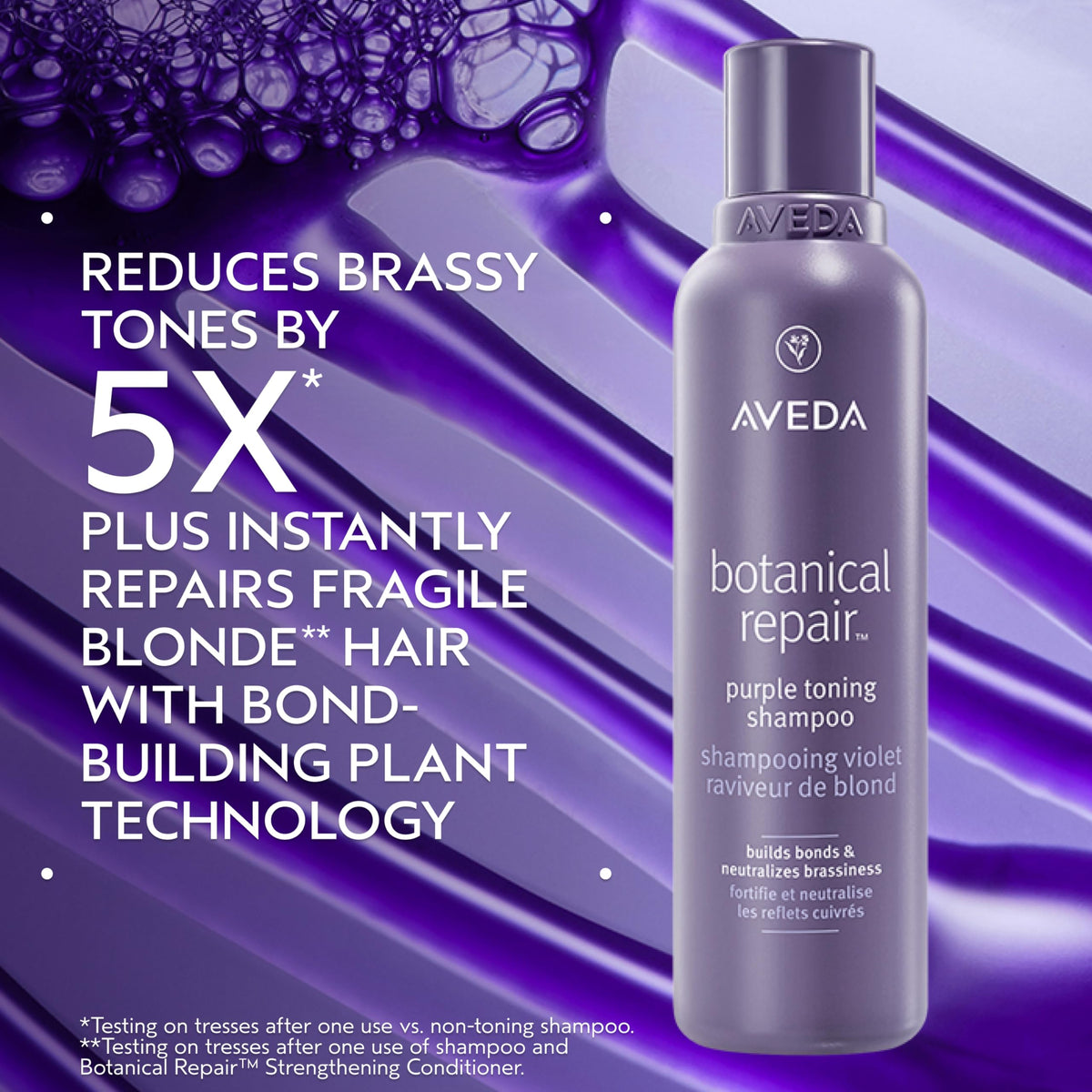 Aveda creamy purple shampoo texture close-up for even toning