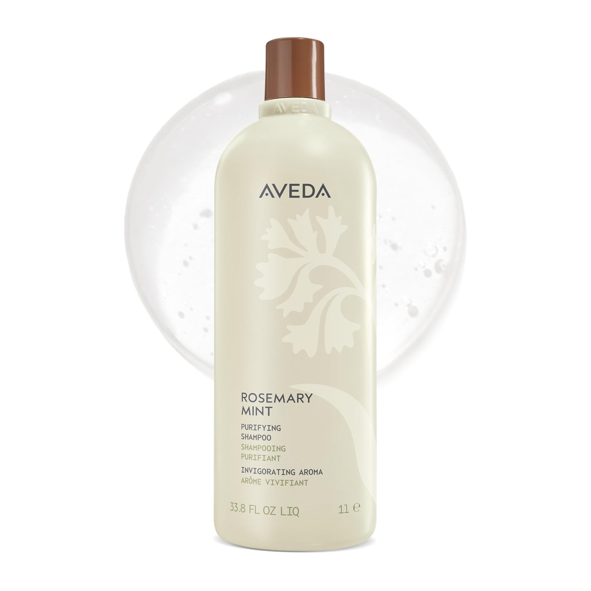 Aveda bottle front packaging showing product and brand, clarifying benefits
