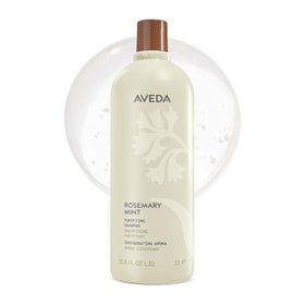 Aveda bottle front packaging showing product and brand, clarifying benefits