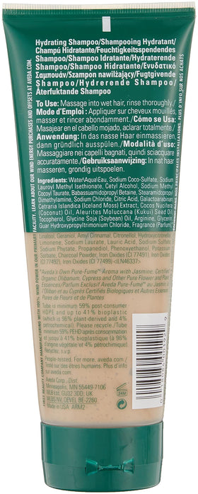 Aveda sap moss pump and label close-up highlighting silicone-free formula
