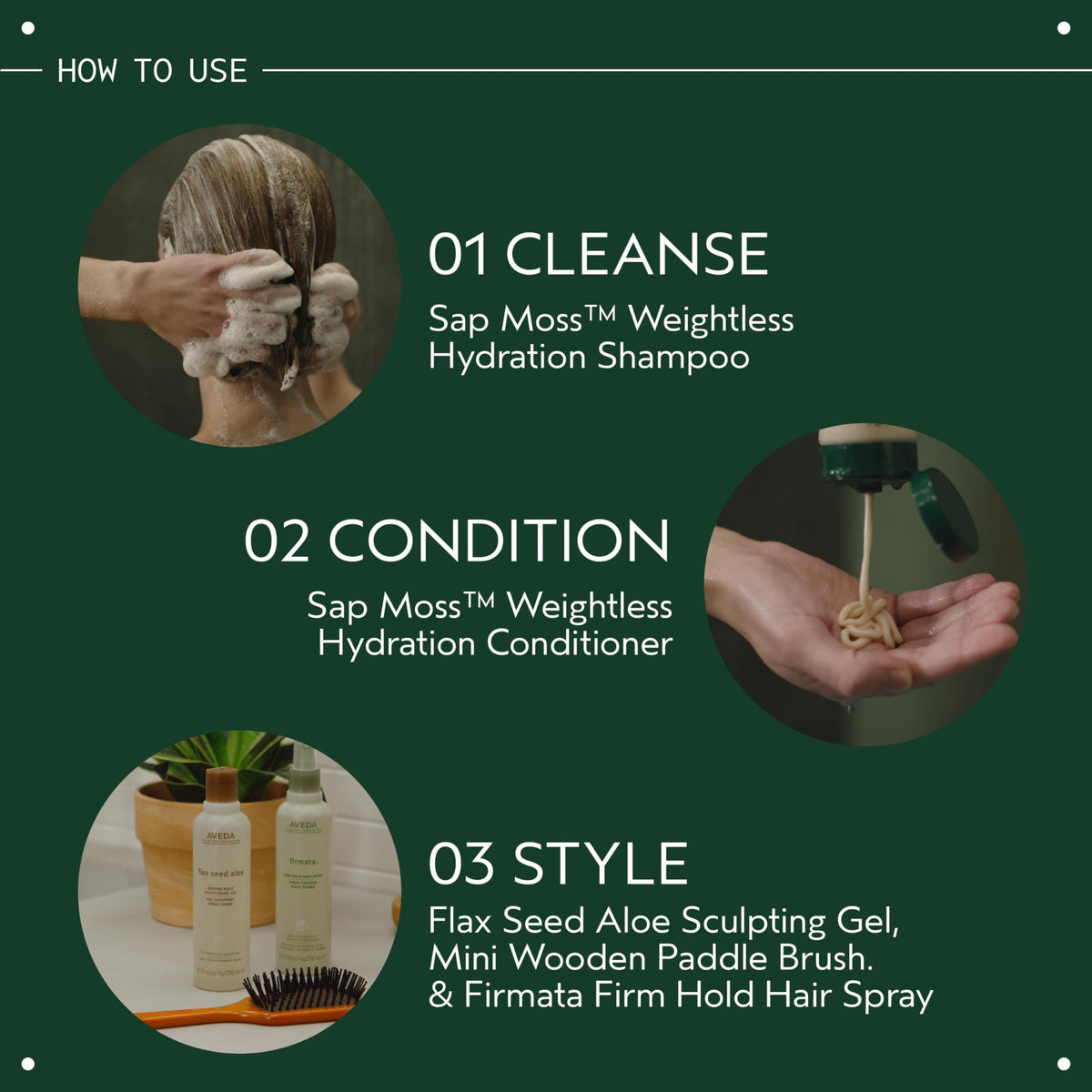 Aveda sap moss beside a ruler showing 6.7 fl oz scale and travel-friendly size