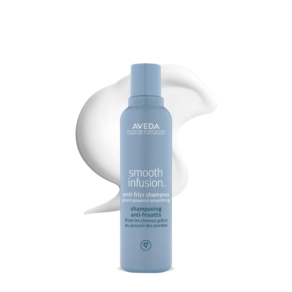 Aveda bottle front packaging showing smoothing shampoo benefits