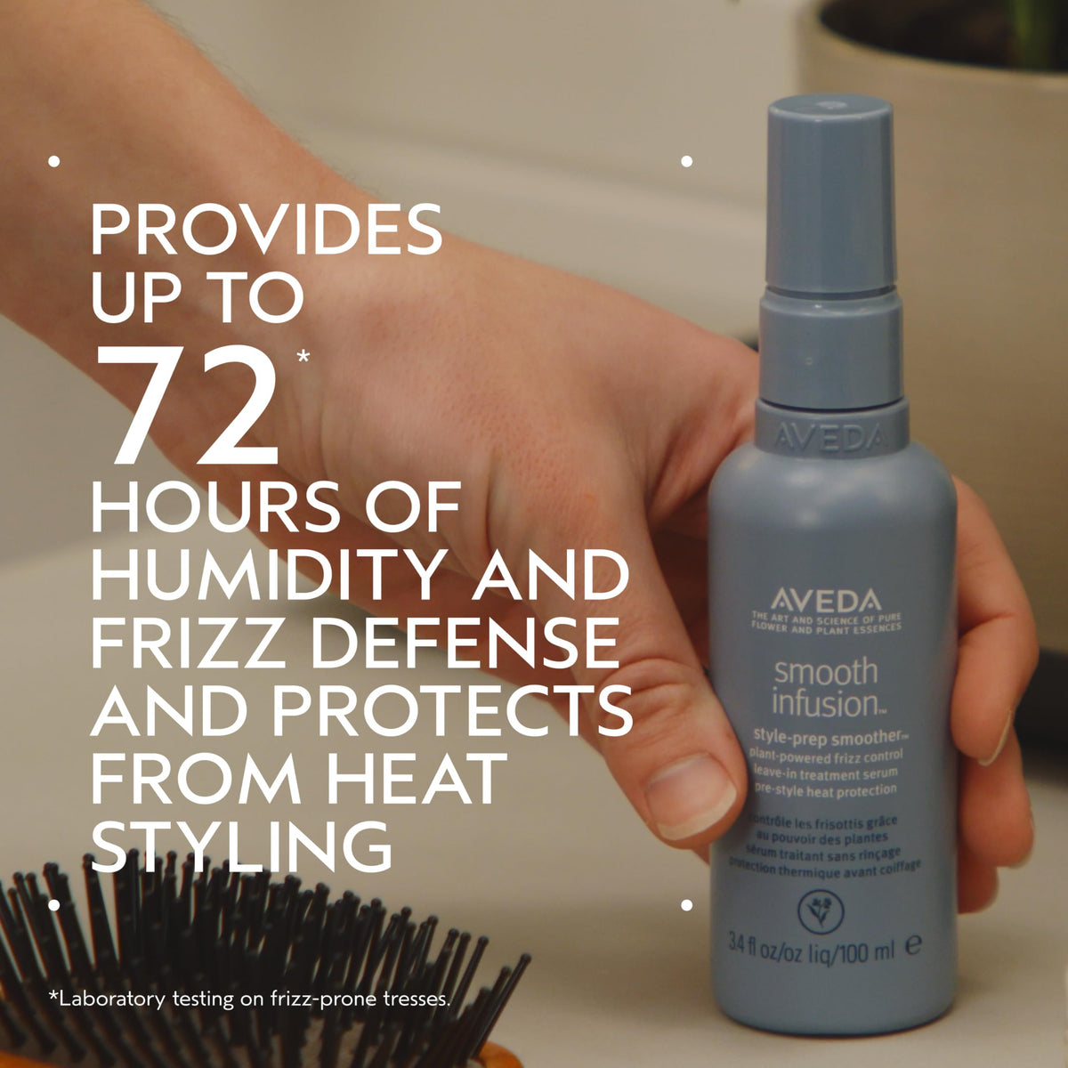Aveda Smooth Infusion serum texture on fingers highlighting lightweight feel