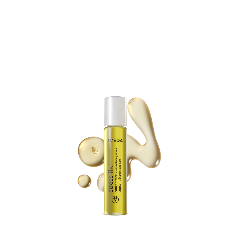 Aveda Stress-Fix front packaging showing bottle and label for calming on-the-go use