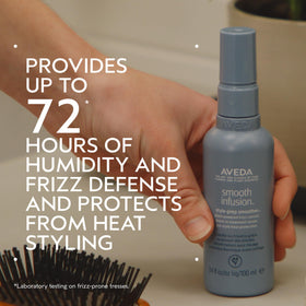 Aveda close-up of pump and label showing easy-dispense benefit
