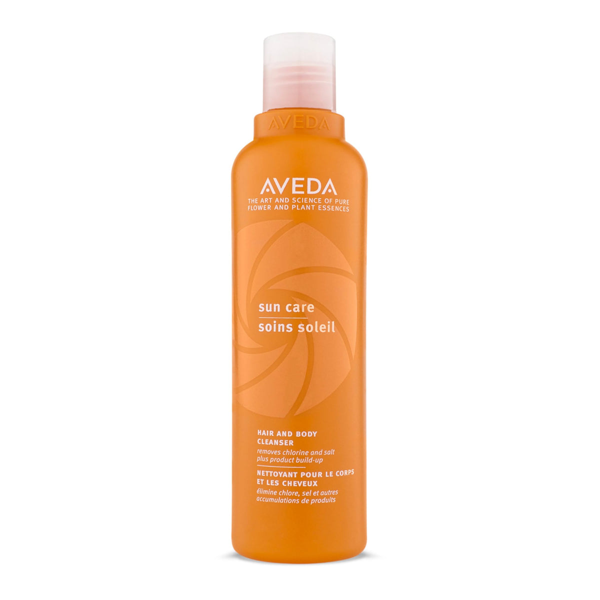 Aveda Sun Care front packaging showing bottle and label, clear benefit: gentle cleansing