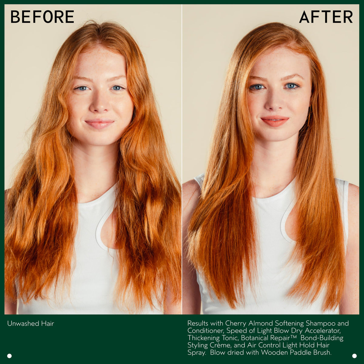 Aveda thickening tonic texture on hair strands showing fuller, thicker look
