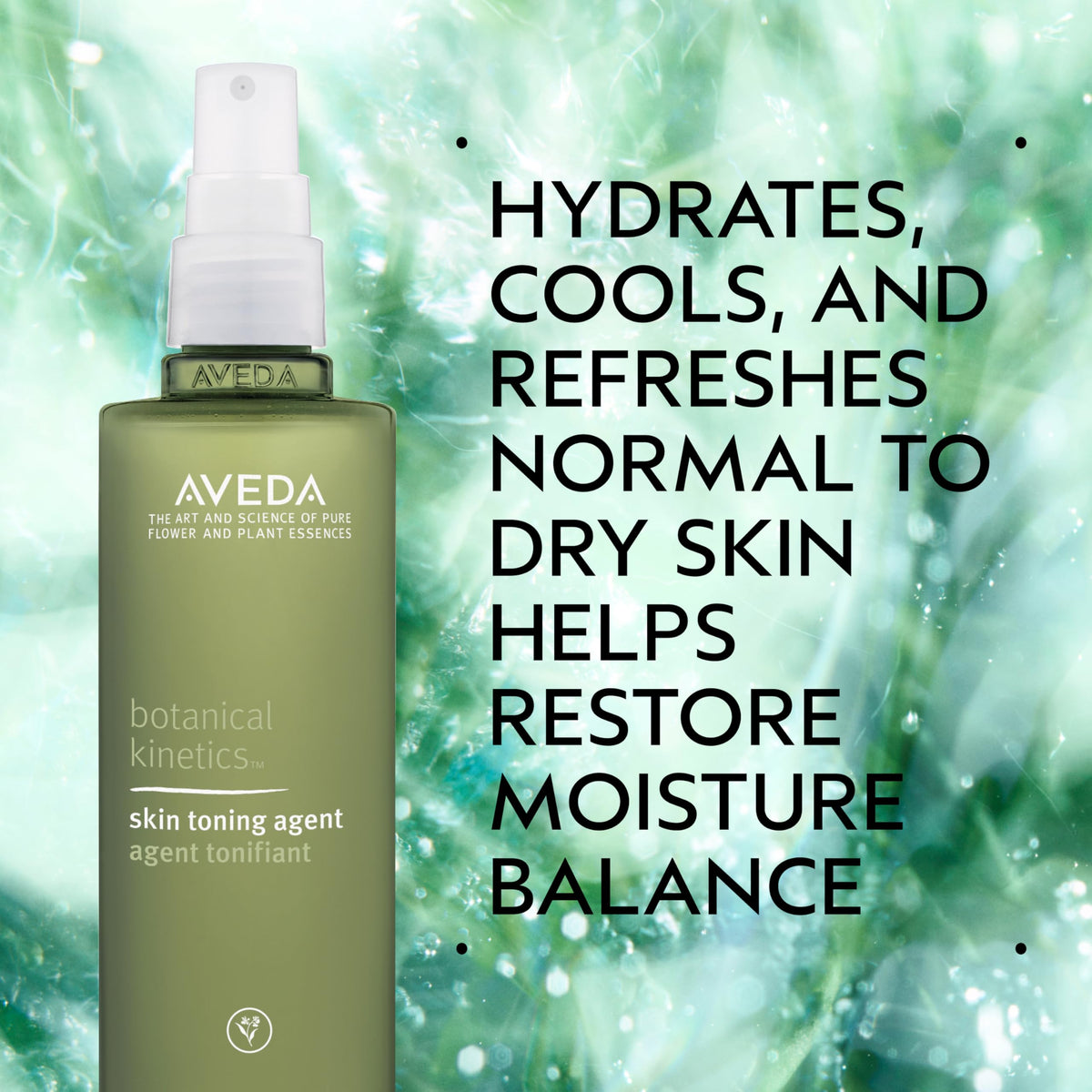 Aveda mist spray close-up illustrating fine mist and quick hydration benefits