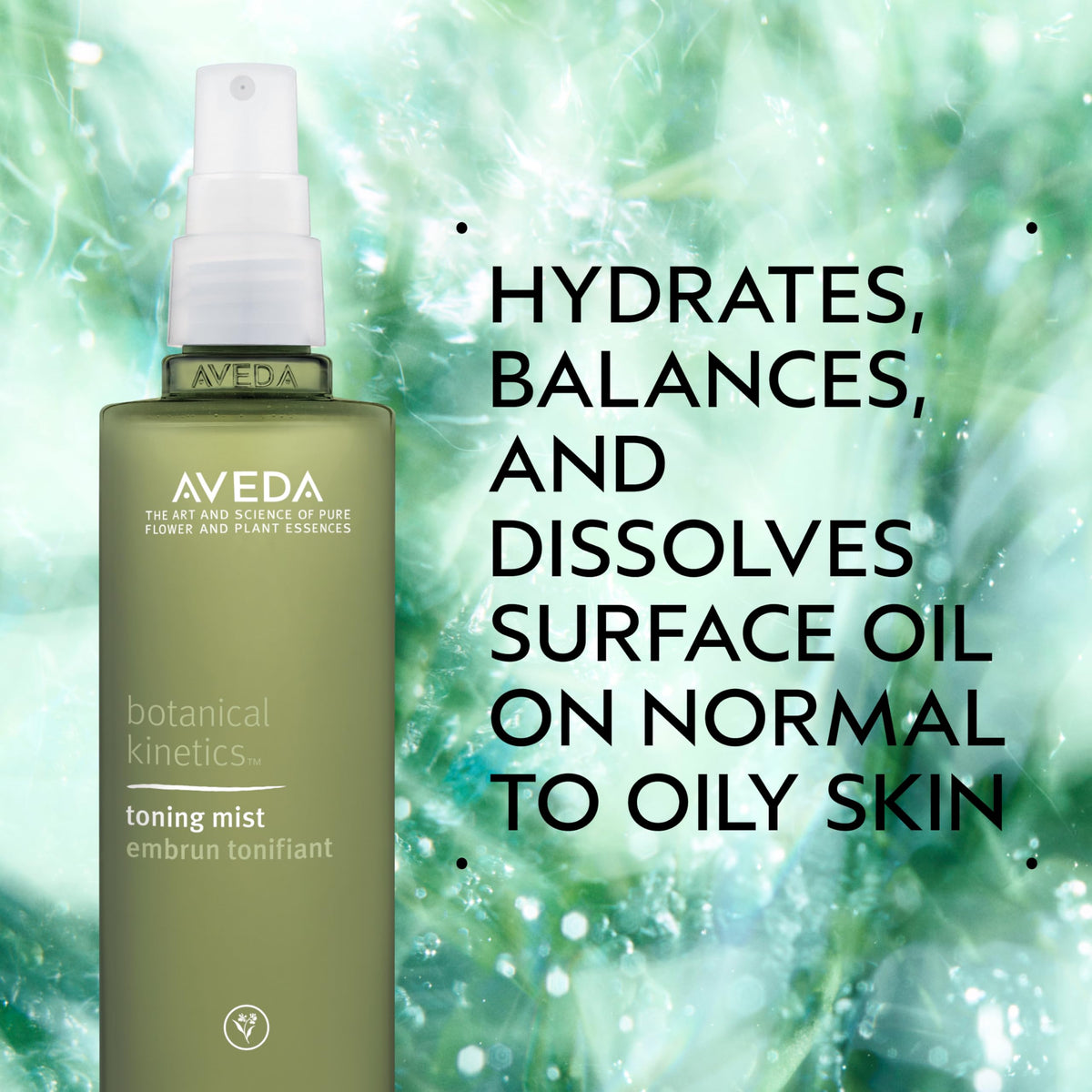 Aveda mist nozzle closeup spraying fine mist to show even application and refreshment