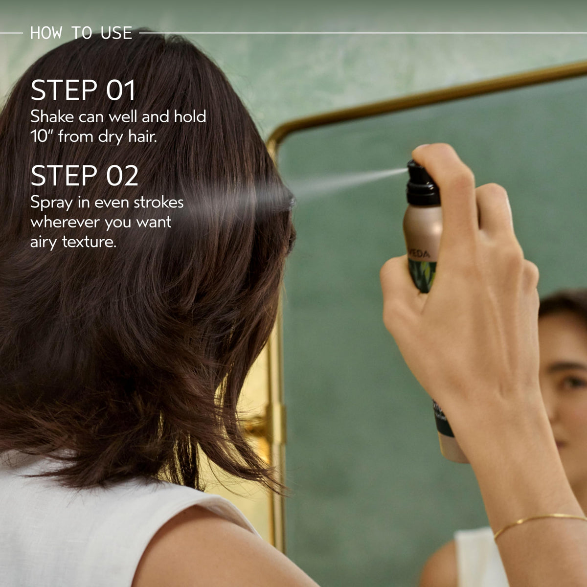 Aveda Tousle Texture spray in use adding instant volume and lived-in texture