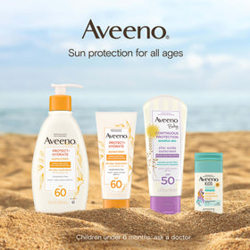 Aveeno worn during outdoor activity illustrating 80-minute water resistance