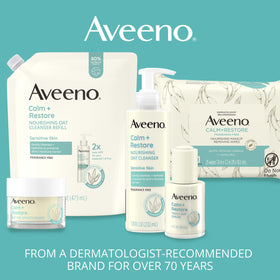 Aveeno being massaged onto cheek to show gentle daily exfoliation use