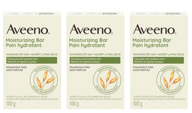 Aveeno pack-of-3 front packaging showing gentle oat cleanser benefit