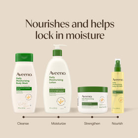 Aveeno on bathroom counter conveying daily routine convenience