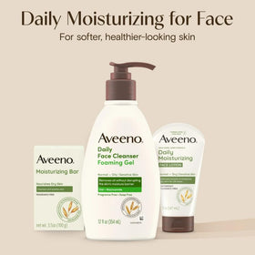 Aveeno bars arranged on bathroom shelf showing routine readiness