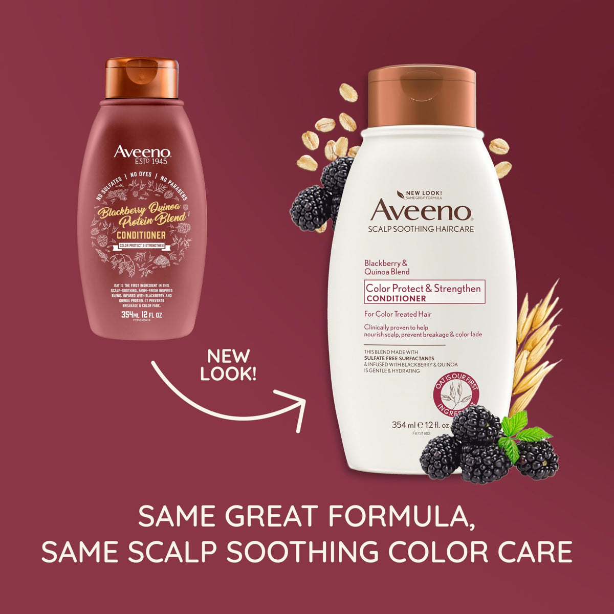 Aveeno ingredient close-up with oats and quinoa highlighting natural sourcing