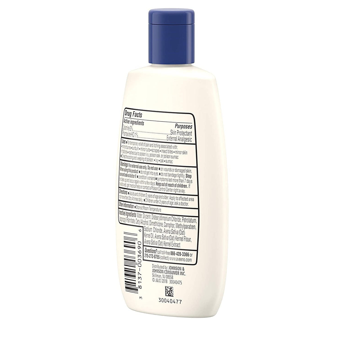Aveeno bottle held in hand to show 4 fl oz scale and travel-friendly size