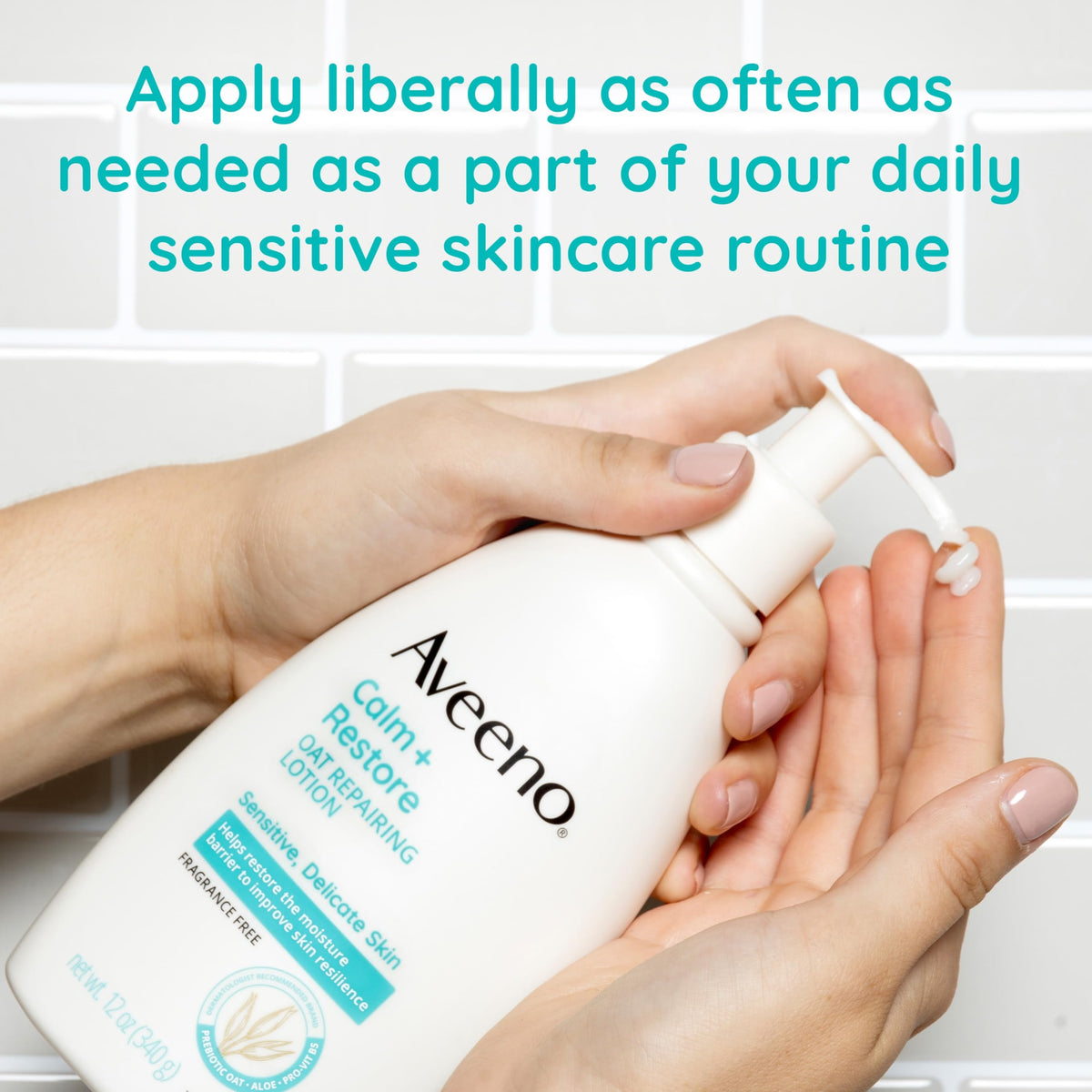 Label detail on Aveeno bottle showing ingredients and fragrance-free reassurance