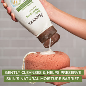 Aveeno bottle label detail highlighting fragrance-free benefits