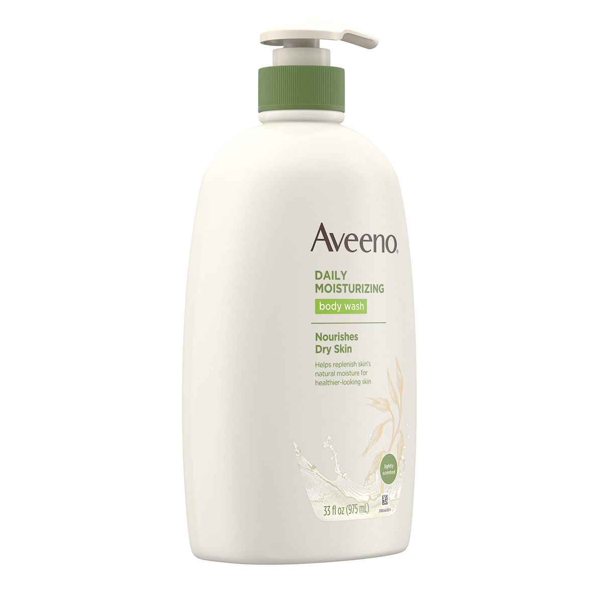 Aveeno bottle label detail highlighting oat ingredient and soap-free benefit