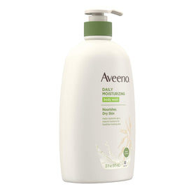 Aveeno bottle label detail highlighting oat ingredient and soap-free benefit