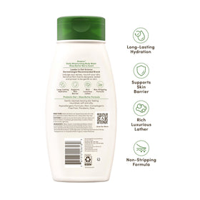 Aveeno bottle beside lotion depicting paired routine for 48-hour moisture