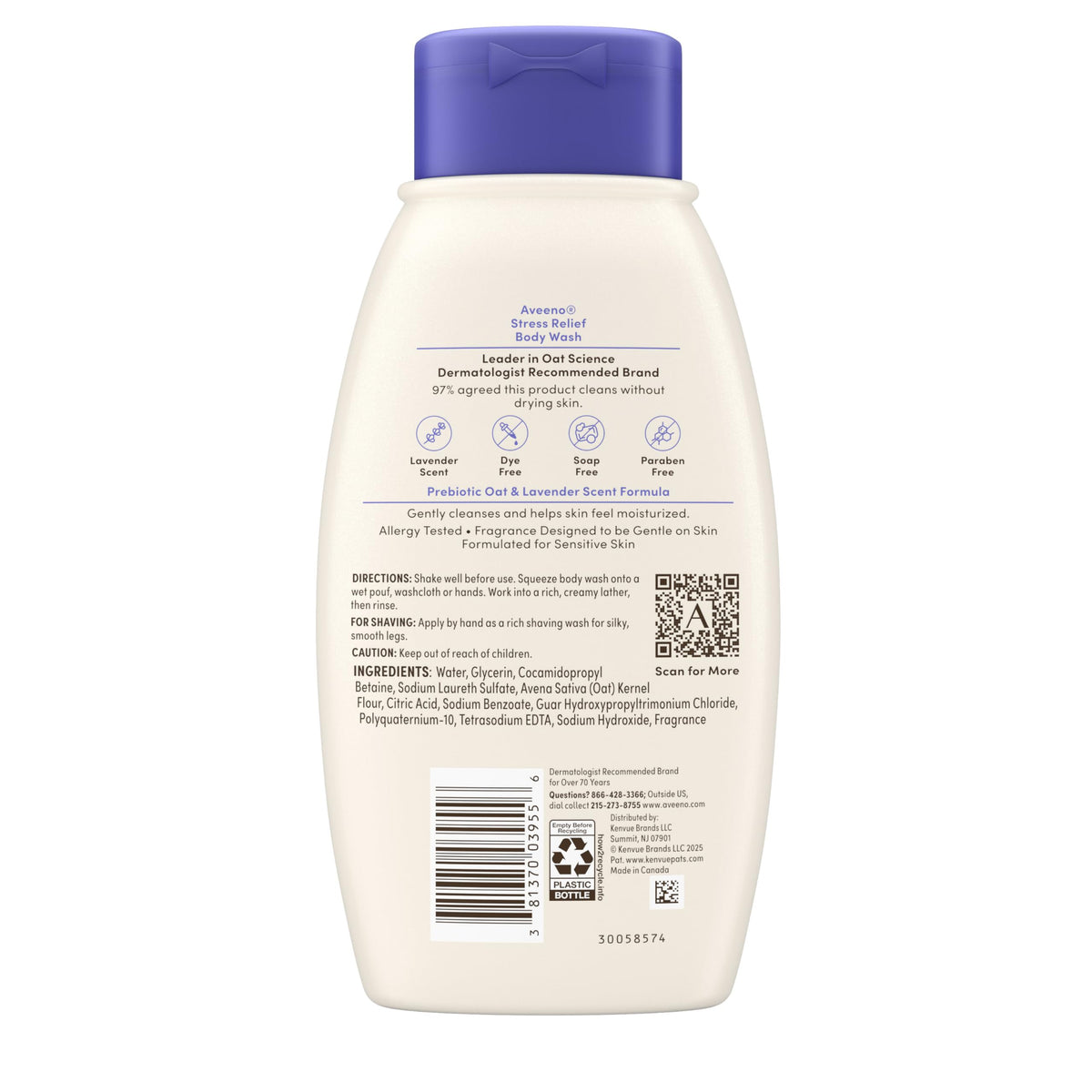 Aveeno 12 fl oz bottle beside a hand showing accurate size and convenience