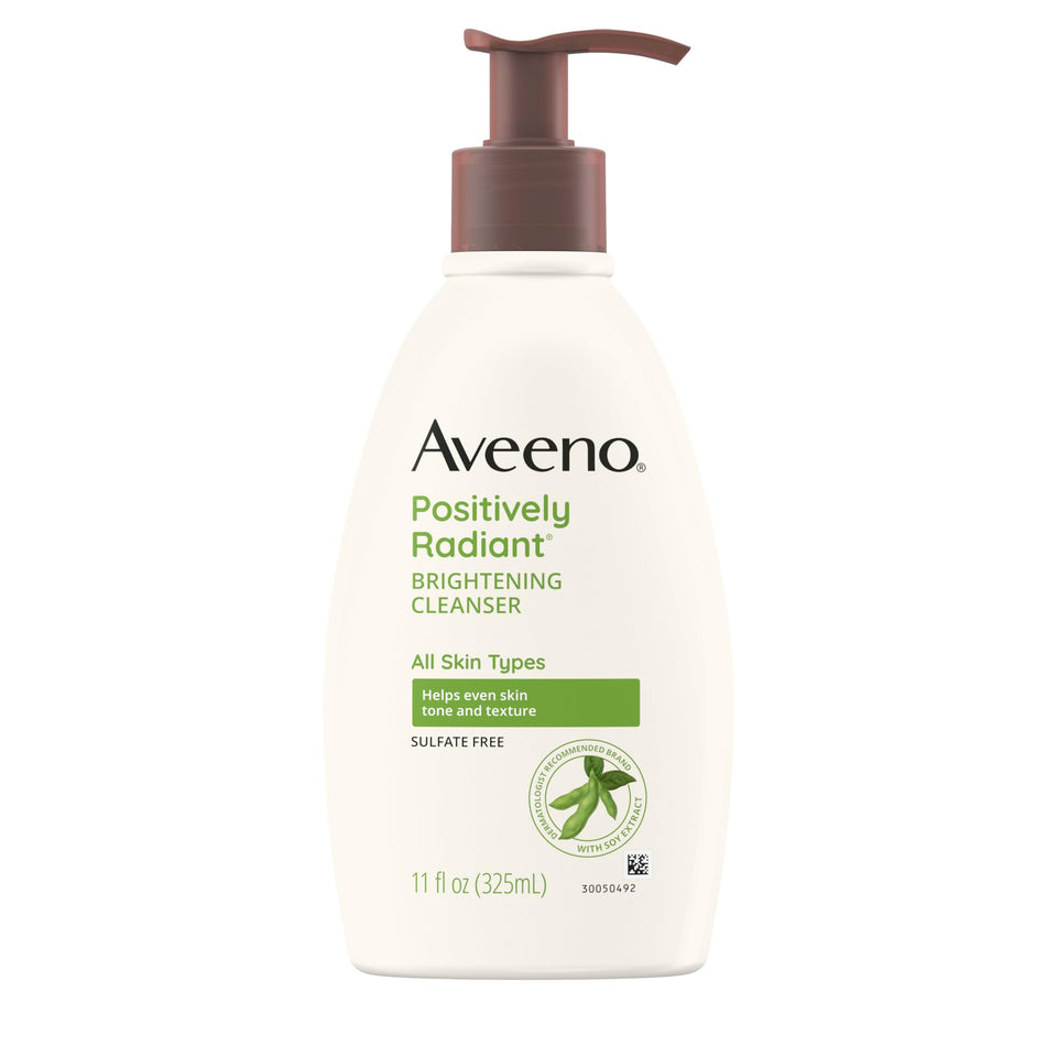 Aveeno bottle front view showing product and benefits