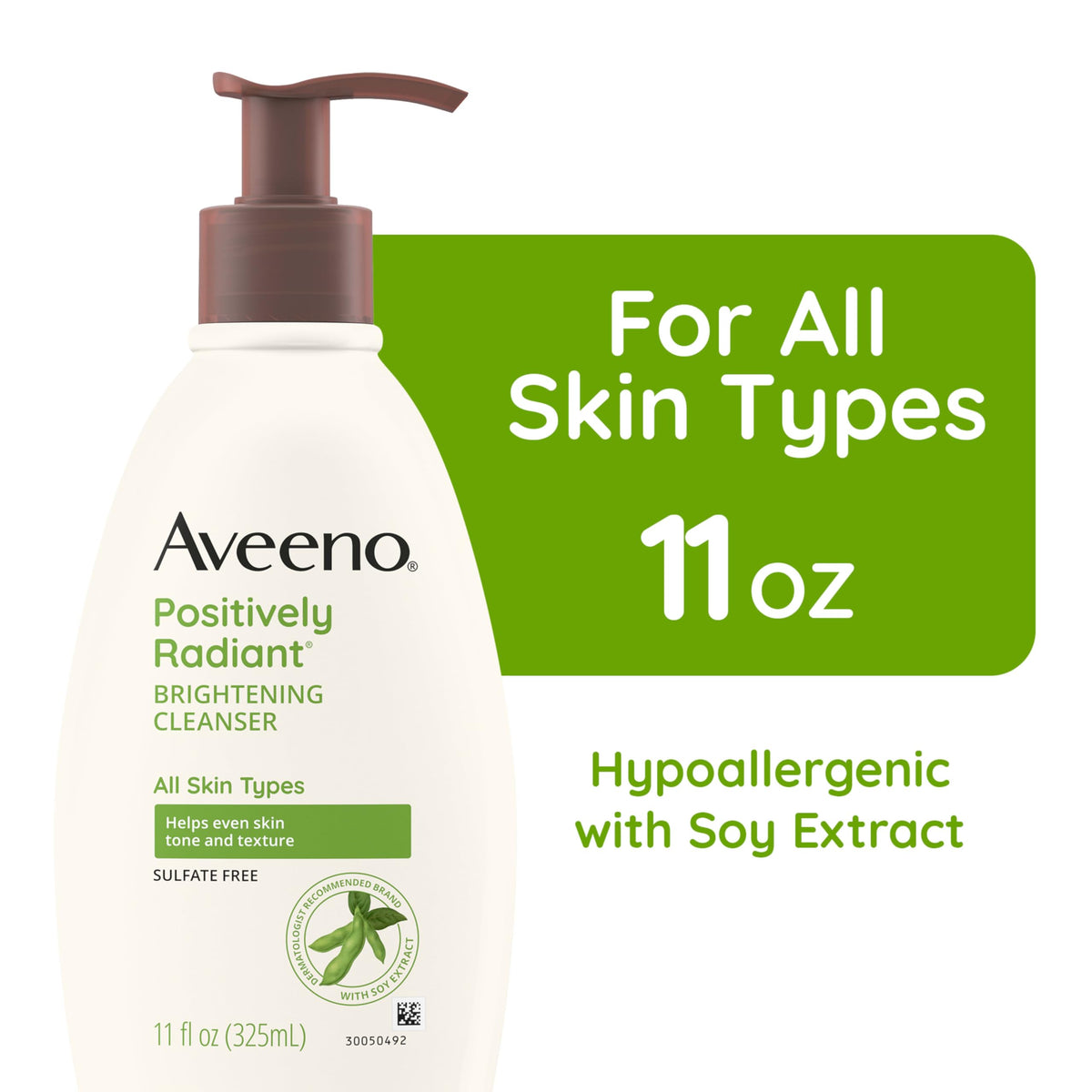 Aveeno label close-up highlighting brightening formula