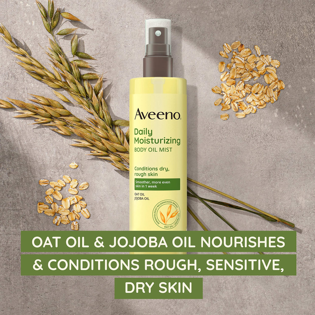 aveeno close-up nozzle spray action demonstrating easy application