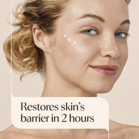Close-up of serum texture with droplets showing Aveeno smooth-feel benefit