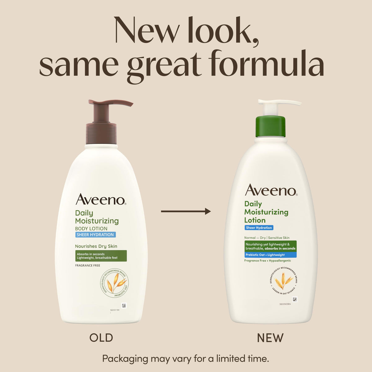 Aveeno closeup pump and label highlighting ingredient information
