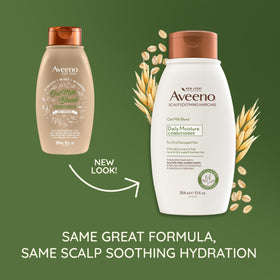 Aveeno creamy conditioner texture pouring, showing moisturizing slip