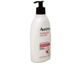 Aveeno creamy oil pump closeup highlighting easy dispensing and control