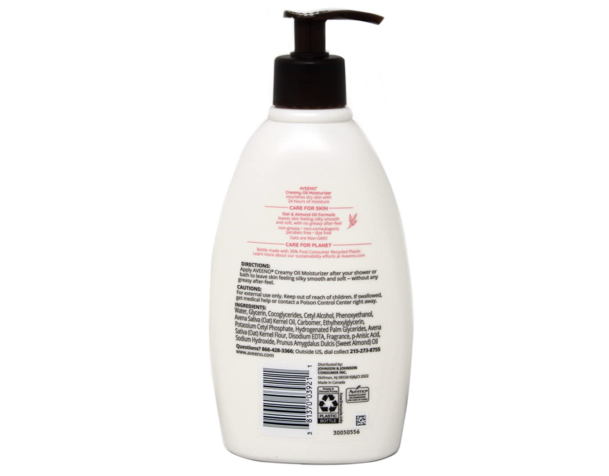 Aveeno creamy oil texture dollop on hand demonstrating smooth absorbency