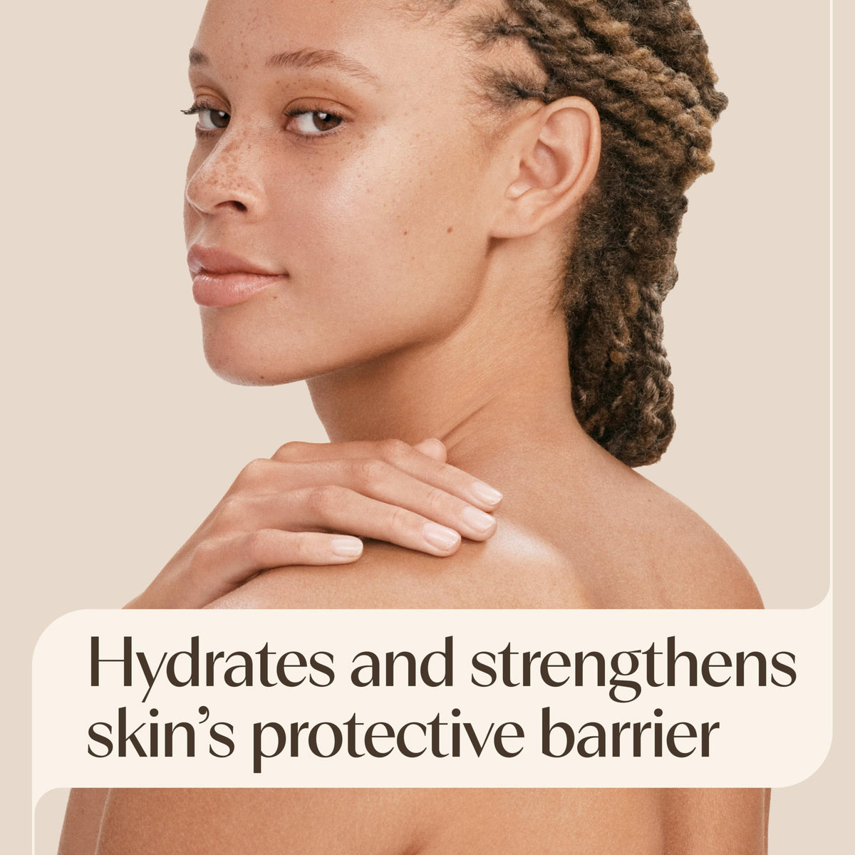 Aveeno used on elbow to illustrate targeted relief for dry areas