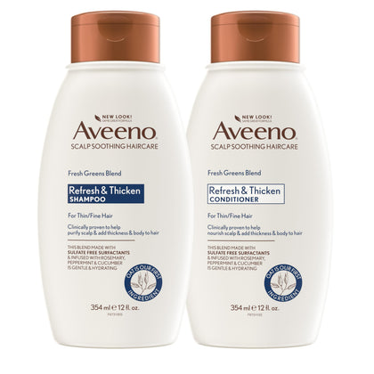 Aveeno front packaging showing Fresh Greens duo for lightweight volume