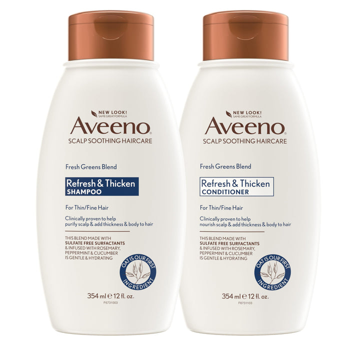 Aveeno front packaging showing Fresh Greens duo for lightweight volume